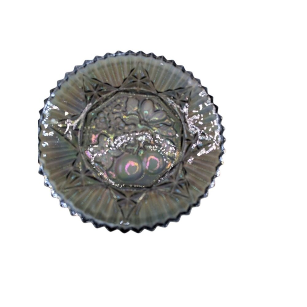 Vtg Federal Glass Pioneer Smoke Carnival Fruit, Serving Platter Iridescent - Picture 12 of 13